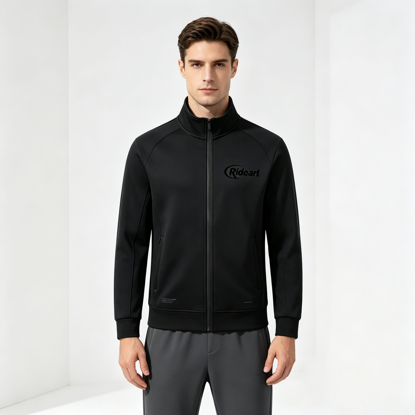 Ridearl Men's Tracksuit, Zip Up Stand Collar Jacket & Jogger Pants Set, Casual Athletic Sports Sweat Suit