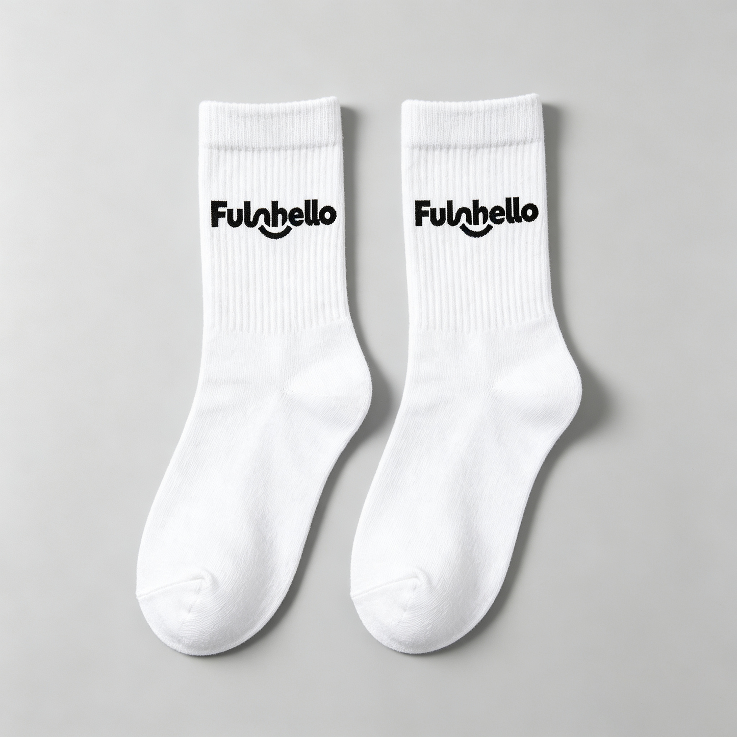 Funhello Men White Crew Socks, Soft Breathable Athletic Mid Calf Socks Casual Daily Wear 6 Pairs Pack