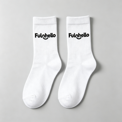 Funhello Men White Crew Socks, Soft Breathable Athletic Mid Calf Socks Casual Daily Wear 6 Pairs Pack