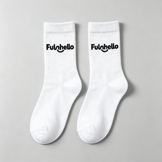 Funhello Men White Crew Socks, Soft Breathable Athletic Mid Calf Socks Casual Daily Wear 6 Pairs Pack