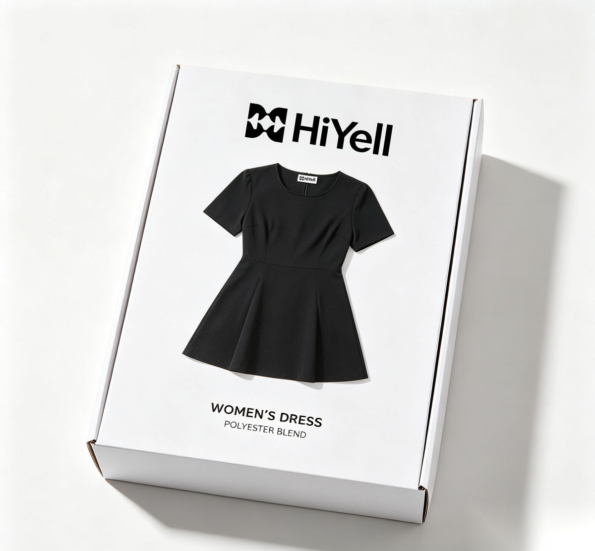 HiYell Round Neck Short-Sleeve Fit-and-Flare Mini Dress, Classic Black A-Line Dress for Women Casual Business Wear