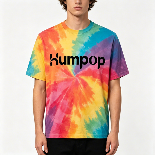 Humpop Tie-Dye Crewneck T-Shirt, Casual Short Sleeve Tee for Men, Multicolor Spiral Tie Dye, Loose Fit, Streetwear Style, Summer Everyday Wear