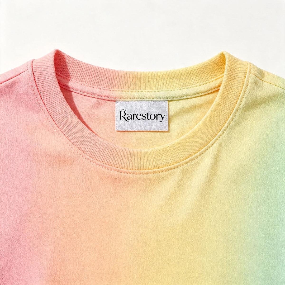 Rarestory Pastel Rainbow Gradient Tie‑Dye Short Sleeve T‑Shirt, Crew Neck Soft Cotton‑Blend Unisex Casual Everyday Tee