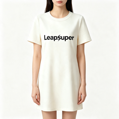 Leapsuper Cream Crew Neck Mini T-Shirt Dress for Women, Relaxed Short Sleeve Cotton Casual Shift Dress Minimalist Soft Everyday Short Dress