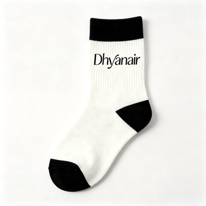 Dhyanaire Black White Color Block Crew Socks, Ribbed Soft Cotton Casual Socks, Letter Print Fashion Streetwear Athletic Socks for Men Women Daily Wear Gift Box