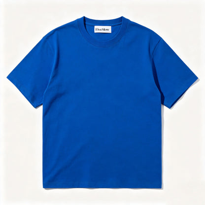 FiveSlow Men's Short Sleeve Crew Neck T-Shirt, Solid Bright Blue Basic Casual Tee, Soft Breathable Cotton T Shirt for Daily Wear Outdoor Activities
