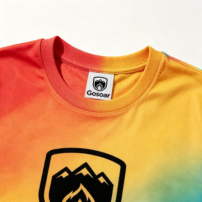 Gosoar Tie‑Dye Rainbow Short‑Sleeve T‑Shirt Casual Crew Neck Graphic Tee Shirts for Men Women Unisex Daily Outdoor Tops