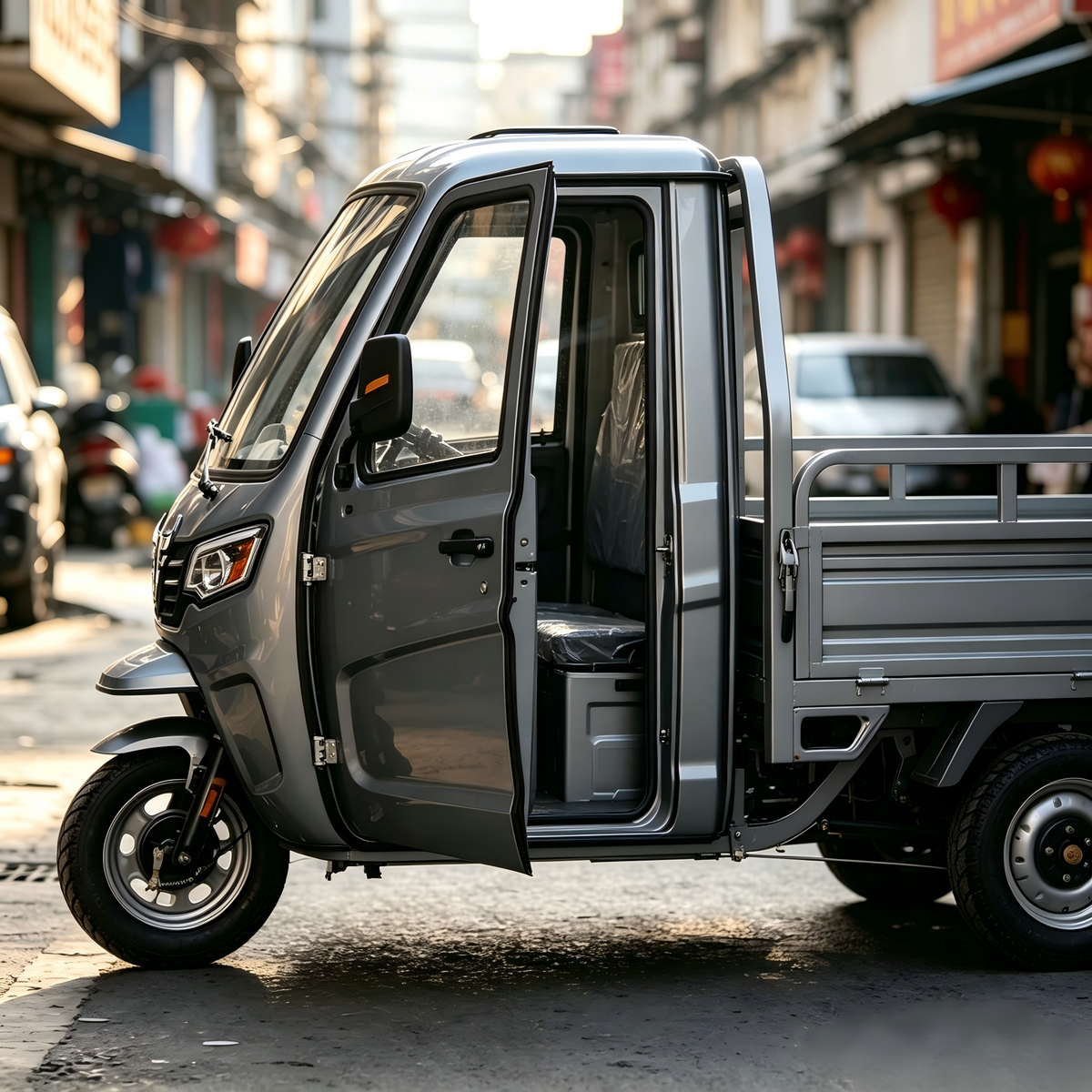 Closed Cabin Electric Cargo Tricycle, Enclosed Single Cab Electric 3 Wheeler Delivery Truck, Heavy Duty Electric Freight Trike with Cargo Bed for Urban Logistics, Farm & Short Haul Transportation