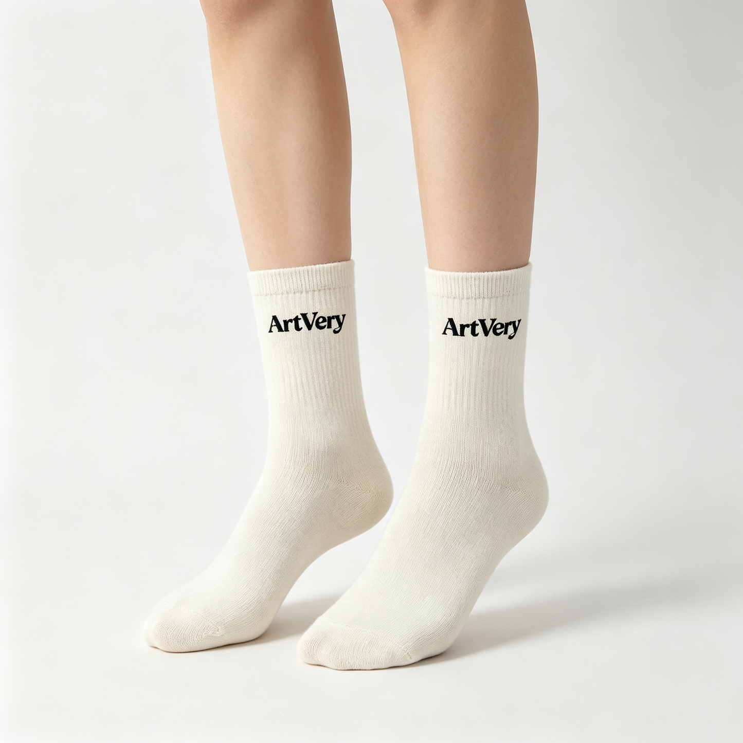 ArtVery Ribbed Crew Socks 3 Pairs, Cream White Casual Mid Calf Socks, Soft Breathable Cotton Blend Fashion Socks, Non-Sagging Elastic Crew Socks for Men & Women Daily Street Wear