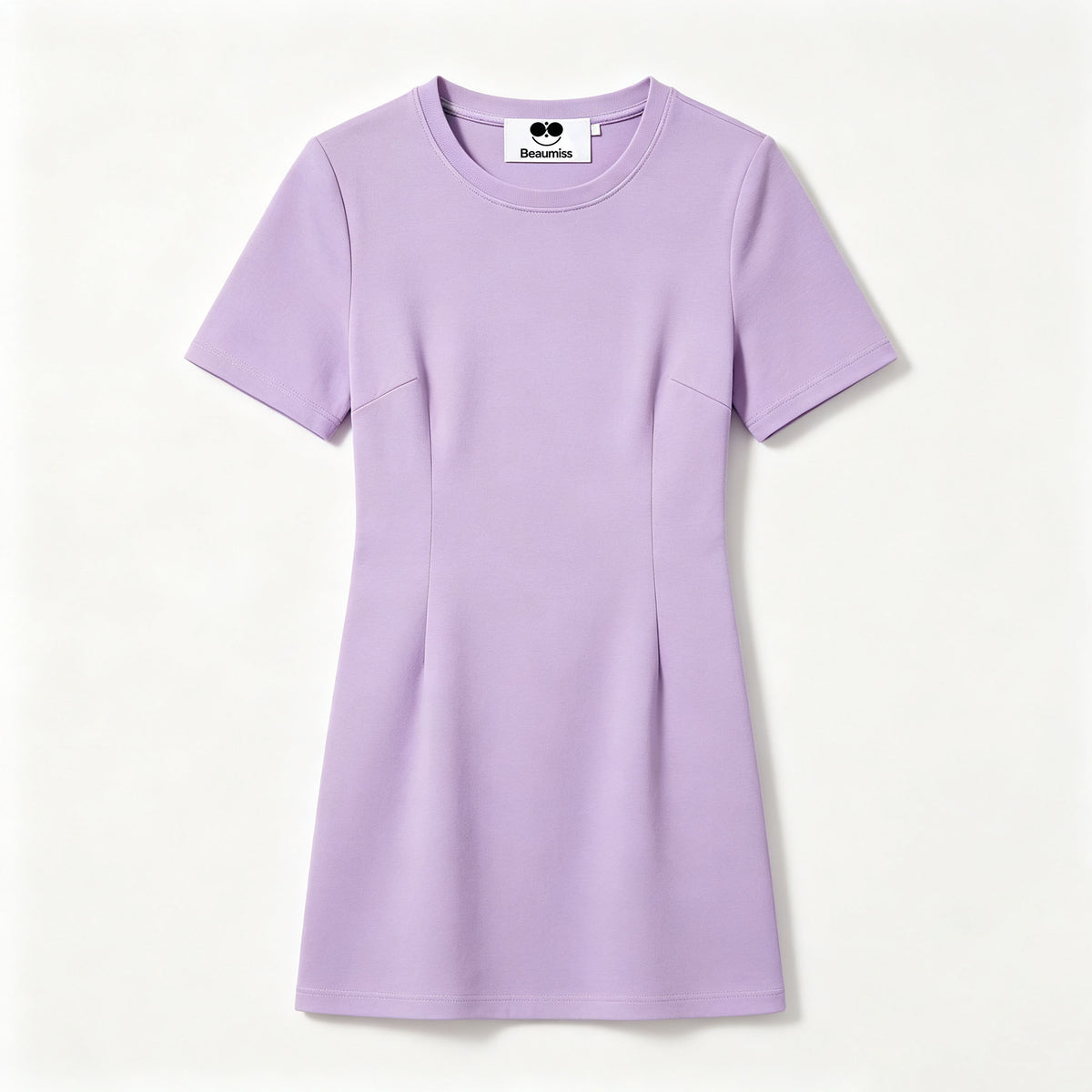Beaumiss Crew Neck Short-Sleeve Bodycon Mini Dress, Solid Color Casual Slim Fit Dress for Women Daily Wear