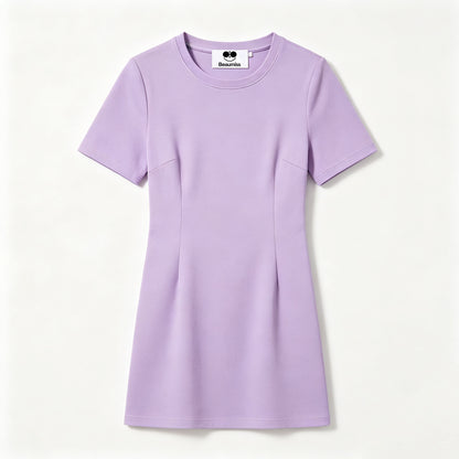 Beaumiss Crew Neck Short-Sleeve Bodycon Mini Dress, Solid Color Casual Slim Fit Dress for Women Daily Wear