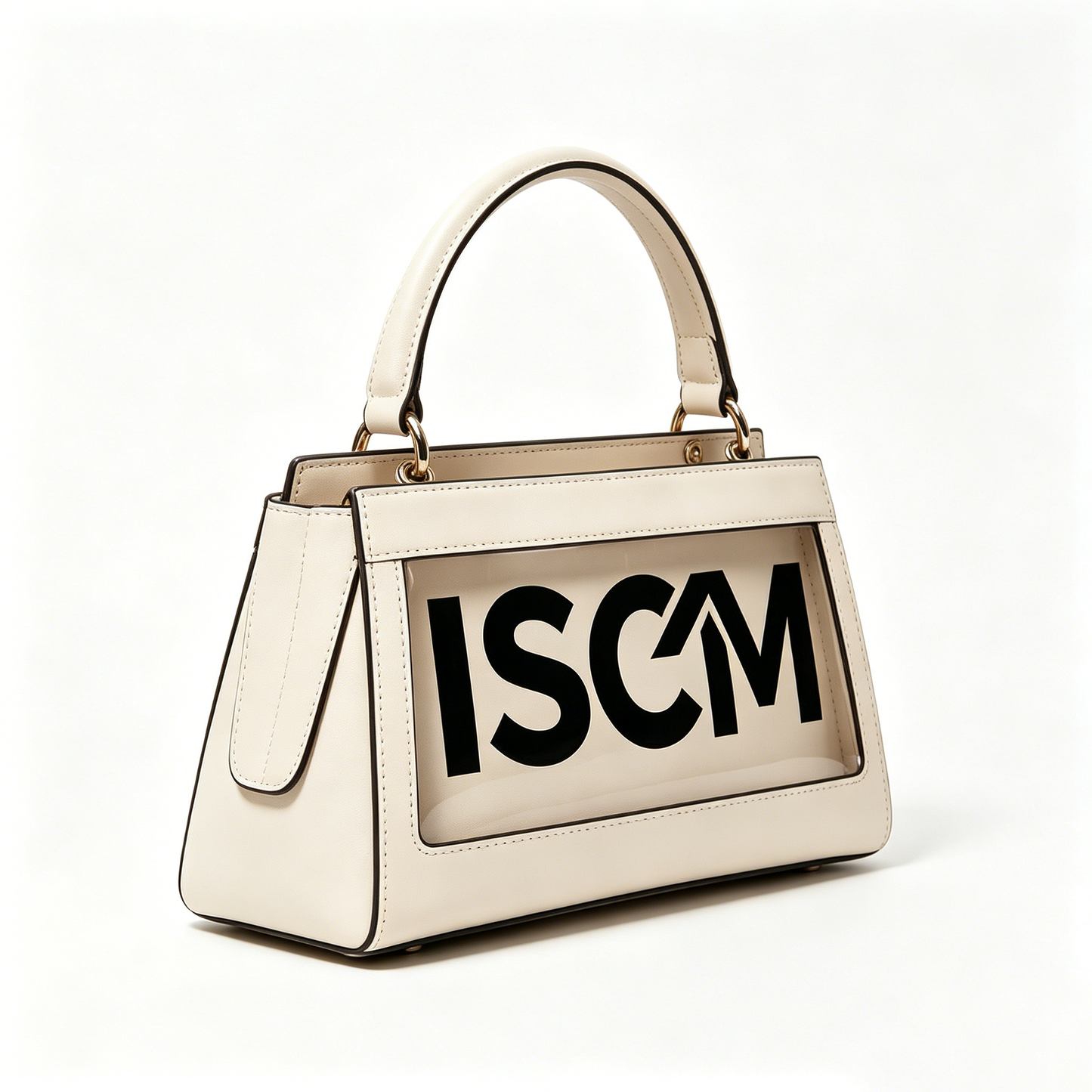ISCM Women’s Transparent Window Top Handle Satchel Bag, Smooth Faux Leather Mini Handbag, Trendy Crossbody Shoulder Purse for Dating Daily Party