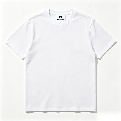 Whatof Crew Neck Short-Sleeve T-Shirt, Premium Cotton Solid White Everyday Tee for Men