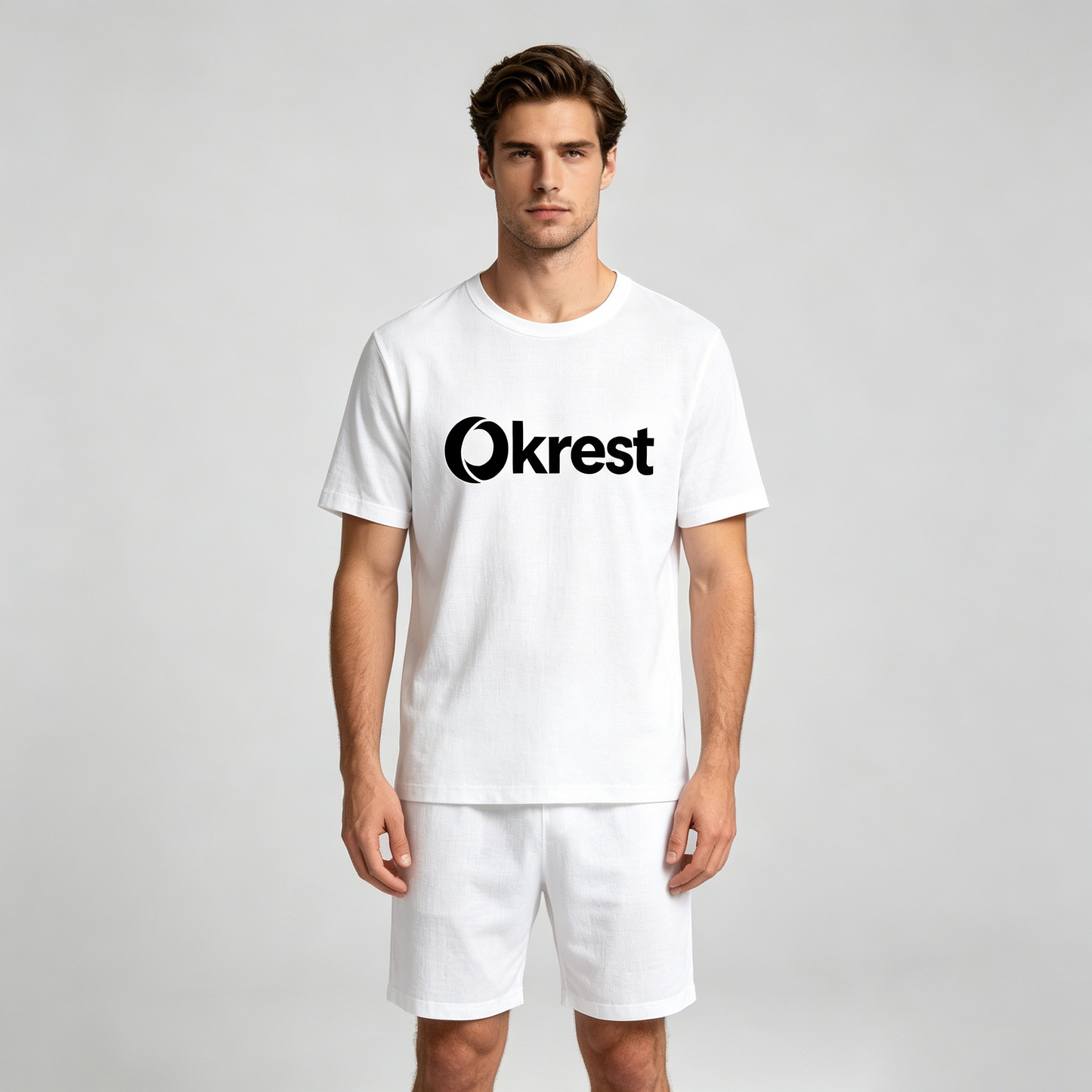 Okrest Men's Cotton Short Sleeve Pajama Set, Crew Neck T-Shirt & Elastic Waist Shorts, Breathable Summer Loungewear Sleepwear
