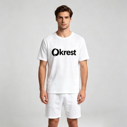 Okrest Men's Cotton Short Sleeve Pajama Set, Crew Neck T-Shirt & Elastic Waist Shorts, Breathable Summer Loungewear Sleepwear