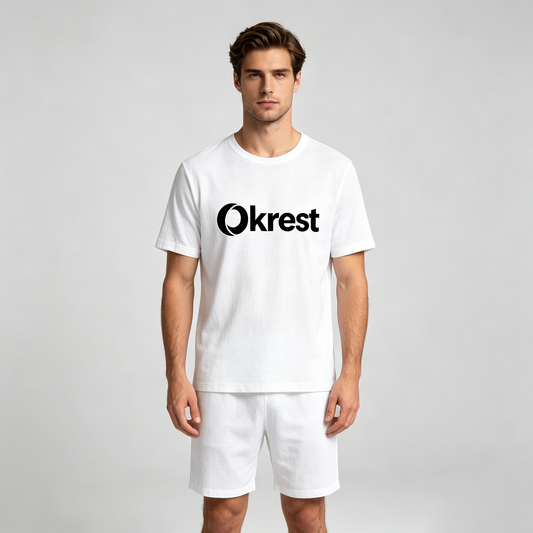 Okrest Men's Cotton Short Sleeve Pajama Set, Crew Neck T-Shirt & Elastic Waist Shorts, Breathable Summer Loungewear Sleepwear