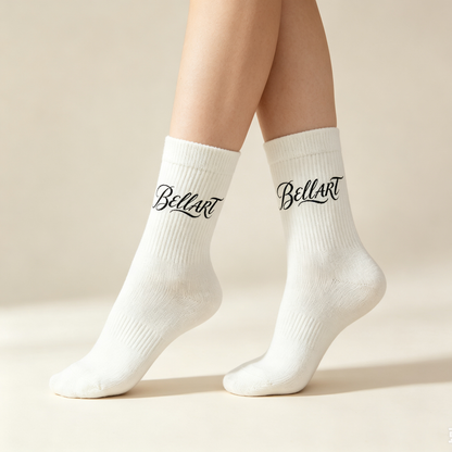 BELLART Vintage Letter Ribbed Crew Socks for Women, Soft Breathable White Mid Calf Socks, Casual Fashion Daily Athletic Socks