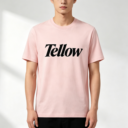 Tellow Men’s Light Pink Crew Neck Short Sleeve T-Shirt, 100% Soft Cotton Loose Fit Basic Graphic Tee, Casual Summer Streetwear Daily Top for Guys