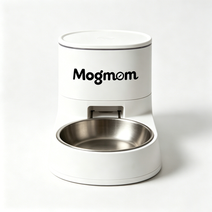 Mogmom Gravity Automatic Pet Feeder, Large Capacity Dry Food Dispenser with Removable Stainless Steel Bowl, Airtight Storage Hopper for Cat & Small Dog, Anti-Slip Base Pet Food Station
