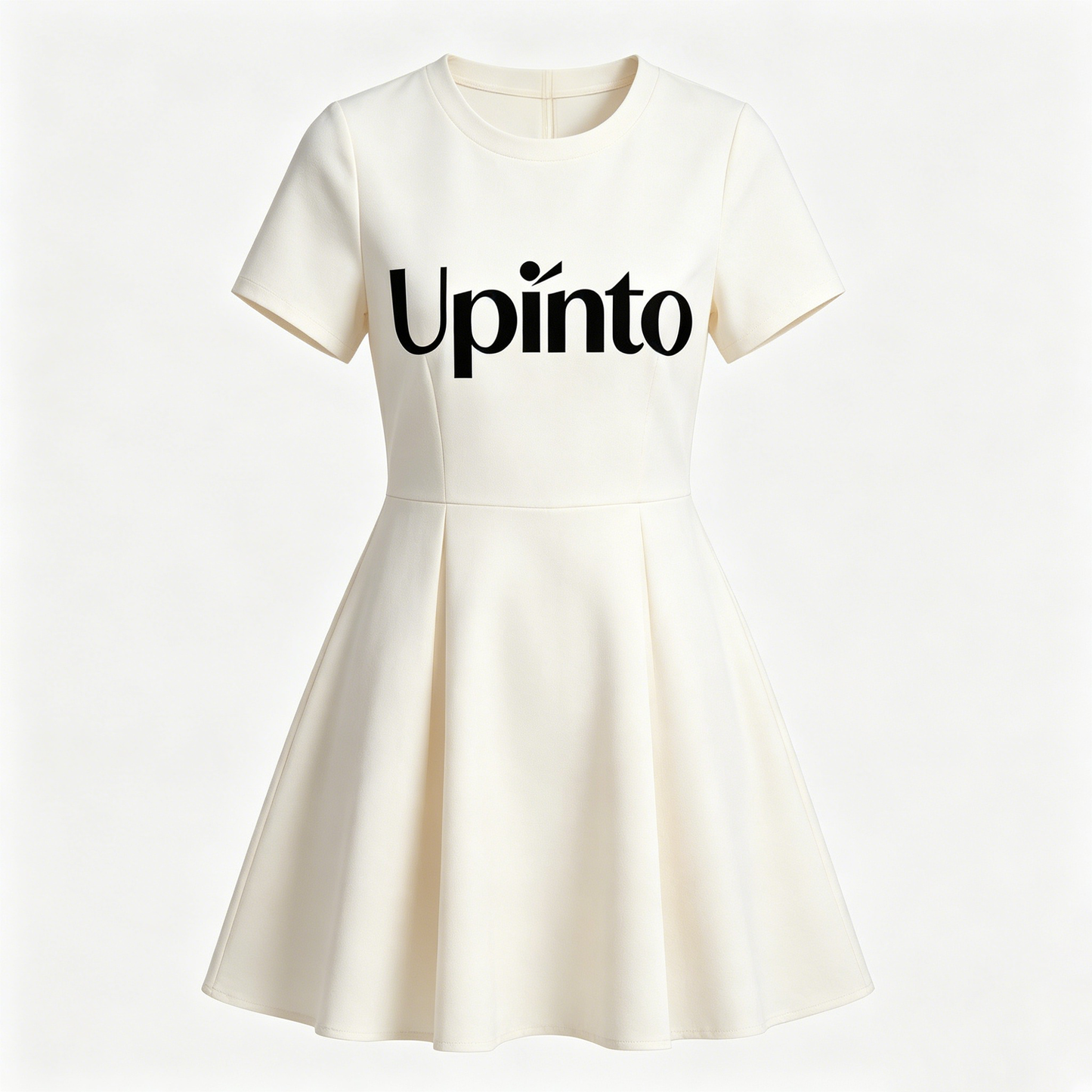 Upinto Women's Short Sleeve A-Line Mini Dress, Casual Crewneck Fit-and-Flare Dress, Solid White, Versatile for Work, Party & Daily Wear