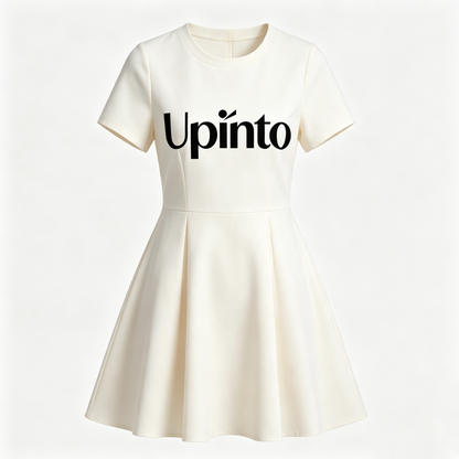 Upinto Women's Short Sleeve A-Line Mini Dress, Casual Crewneck Fit-and-Flare Dress, Solid White, Versatile for Work, Party & Daily Wear