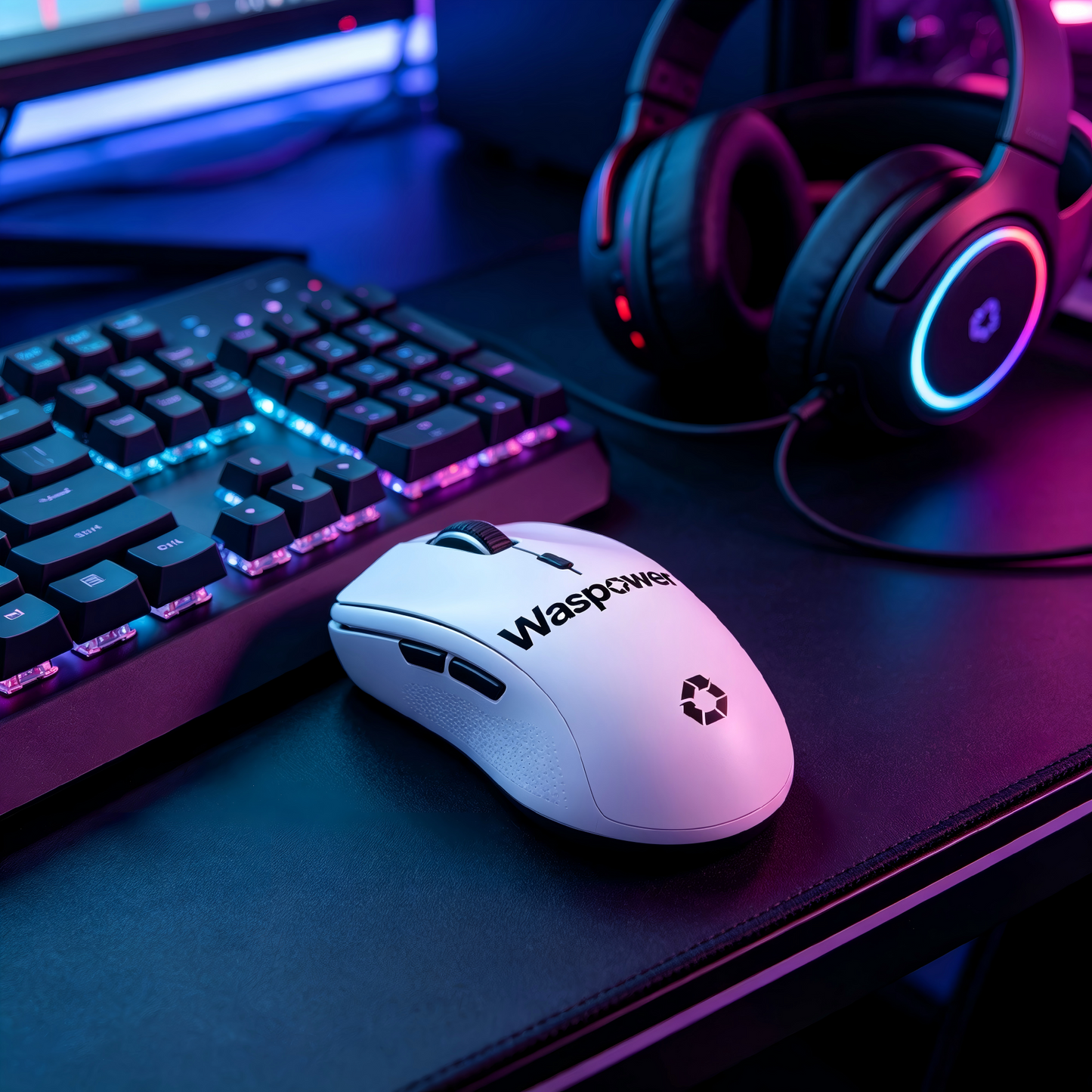 Waspower Wireless Gaming Mouse, High-Precision Ergonomic Computer Mouse with Adjustable DPI, Long Battery Life, White