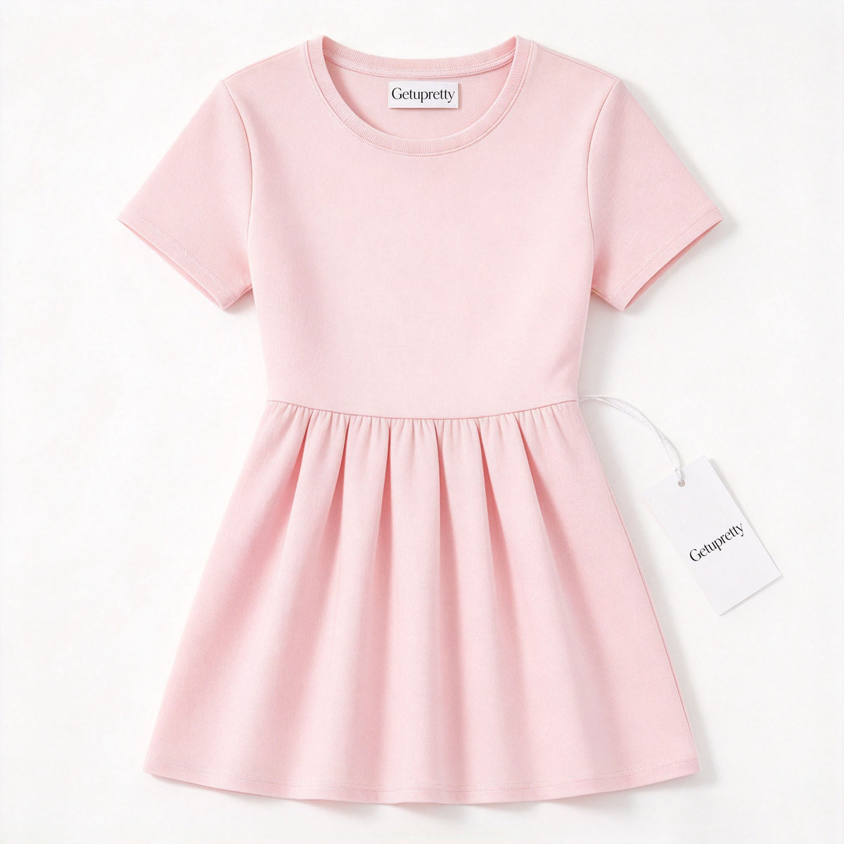 Getupretty Girls Short Sleeve Pleated Dress, Crew Neck A‑Line Casual Sundress, Soft Lightweight Kids Play Dress for Daily Holiday Party Outfit