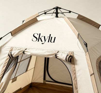Skylu Instant Pop Up Camping Tent, 4 Person Family Tent with Mesh Windows, Waterproof Windproof Cabin Tent for Outdoor Camping, Hiking & Beach