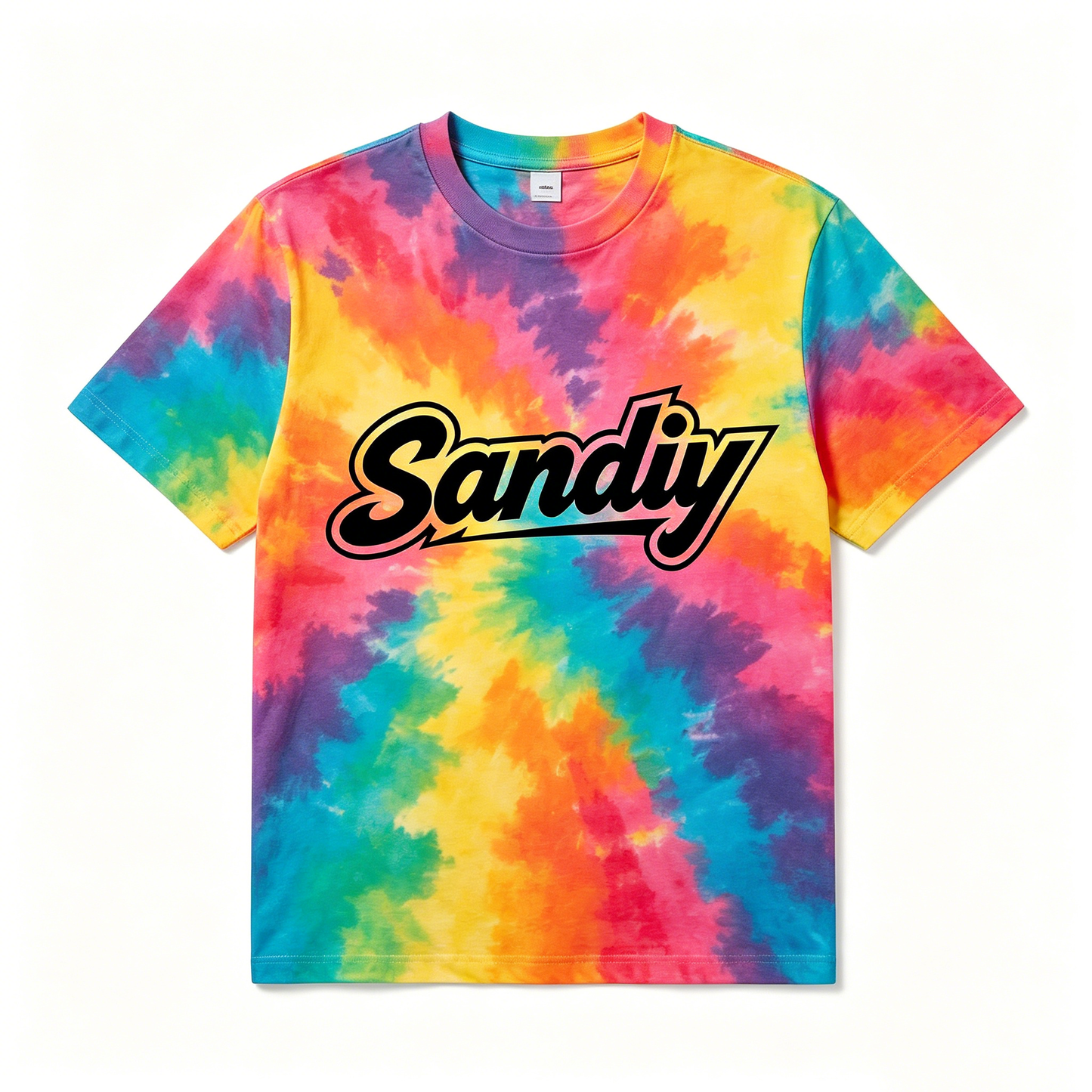 Sandiy Tie-Dye Short Sleeve T-Shirt, Casual Crew Neck Graphic Tee, Soft Cotton Summer Top, Multicolor