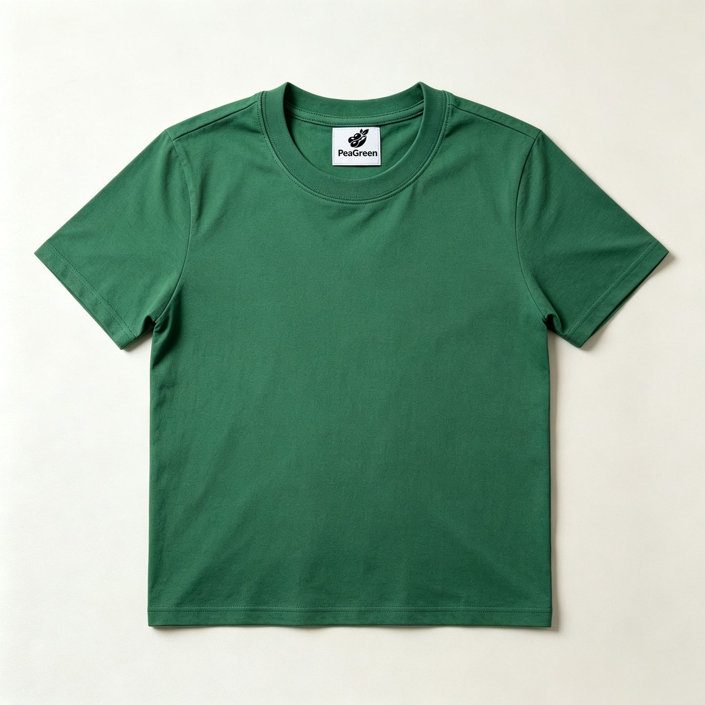 PeaGreen Solid Green Crew‑Neck Short Sleeve T‑Shirt, Premium Soft Cotton Casual Daily Tee