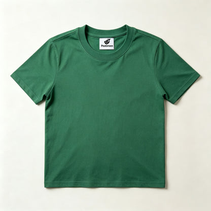 PeaGreen Solid Green Crew‑Neck Short Sleeve T‑Shirt, Premium Soft Cotton Casual Daily Tee