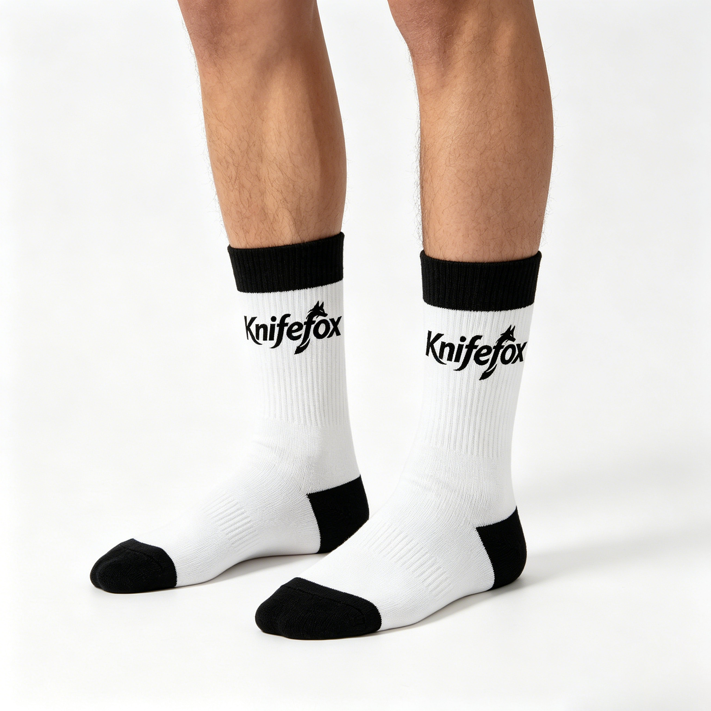 Knifefox Crew Socks, Black & White Athletic Socks, Cushioned Breathable Cotton Socks for Men & Women