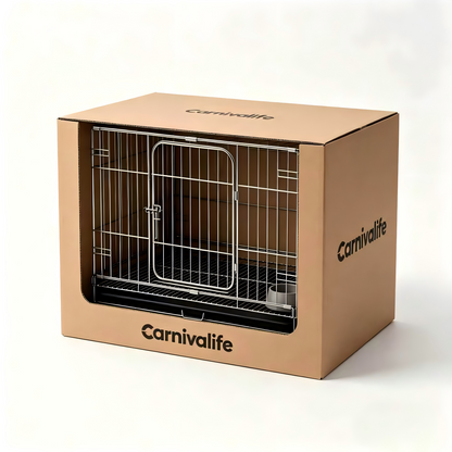 Carnivalife oldable Metal Dog Crate, Double-Door Pet Kennel with Removable Tray, Secure Lock & Heavy-Duty Wire Cage for Small/Medium Dogs, Indoor & Outdoor Use