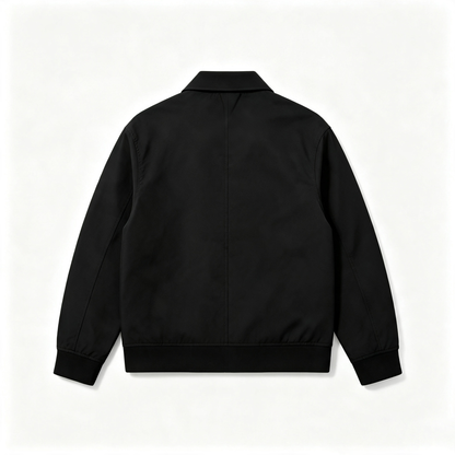 Orebird Solid Black Turn‑Down Collar Anorak Jacket, Durable Windproof Full‑Zip Bomber Coat, All‑Season Casual Outdoor Outerwear With Side Pockets
