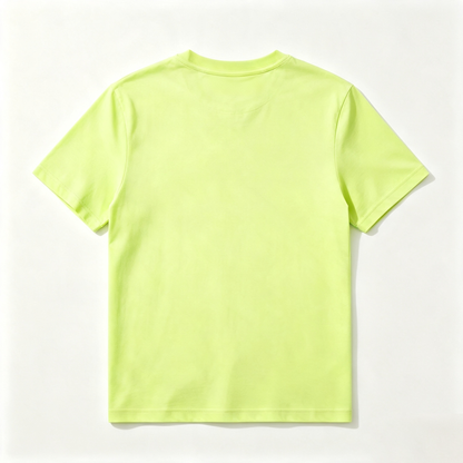Polemars Solid Neon Lime Green Crew Neck Short Sleeve T‑Shirt, Soft Breathable Cotton Blend Unisex Casual Tee for Daily Outfits