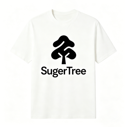 SugerTree Unisex Classic Crew Neck Cotton Graphic T-Shirt, Minimal Tree Logo Short Sleeve Tee, Soft Comfort Basic White Casual Top