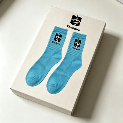 TheSpire Casual Crew Socks 4‑Pack, Soft Breathable Cotton Mid‑Calf Socks, Stylish Bright Blue Athletic Daily‑Wear Socks Unisex for Men Women