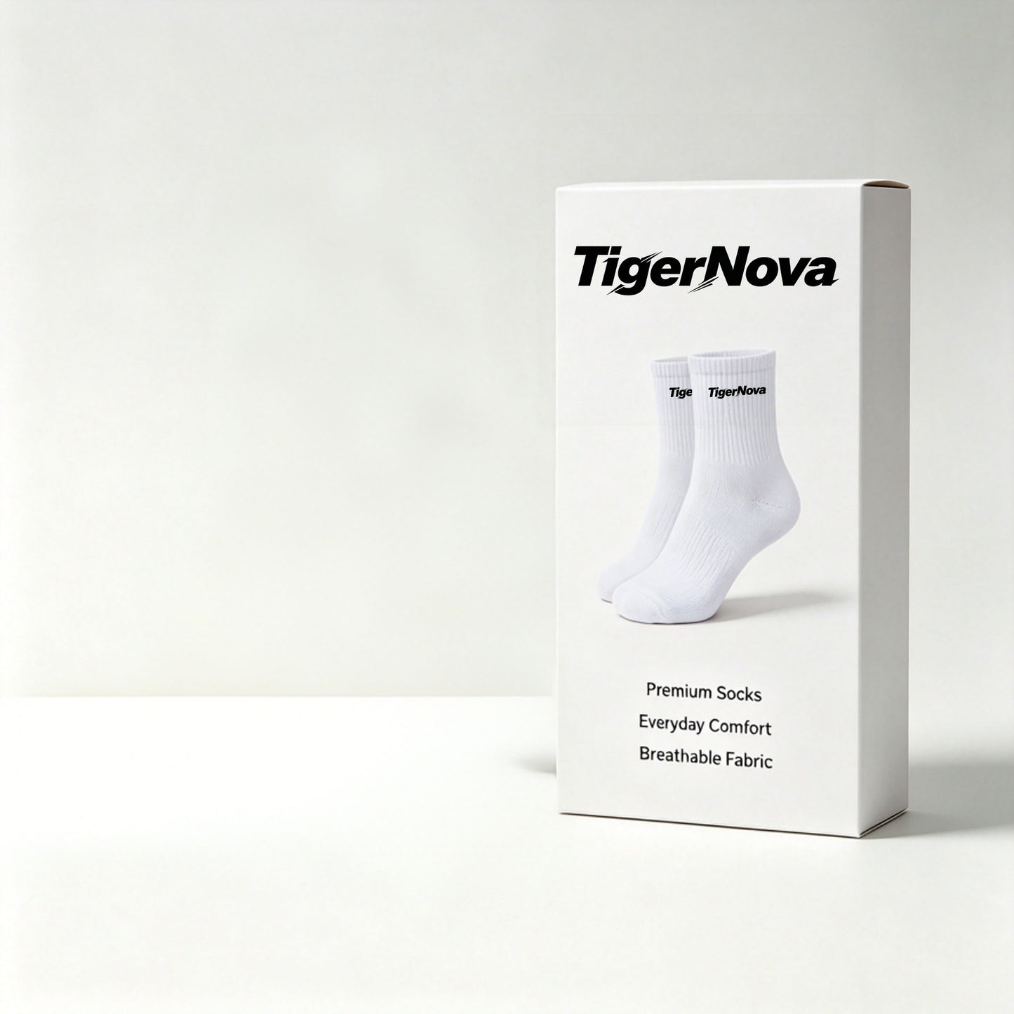 TigerNova Men White Crew Socks 4 Pairs, Ribbed Breathable Mid Calf Athletic Socks, Soft Cushioned Everyday Casual Walking Sports Socks
