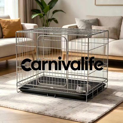 Carnivalife oldable Metal Dog Crate, Double-Door Pet Kennel with Removable Tray, Secure Lock & Heavy-Duty Wire Cage for Small/Medium Dogs, Indoor & Outdoor Use