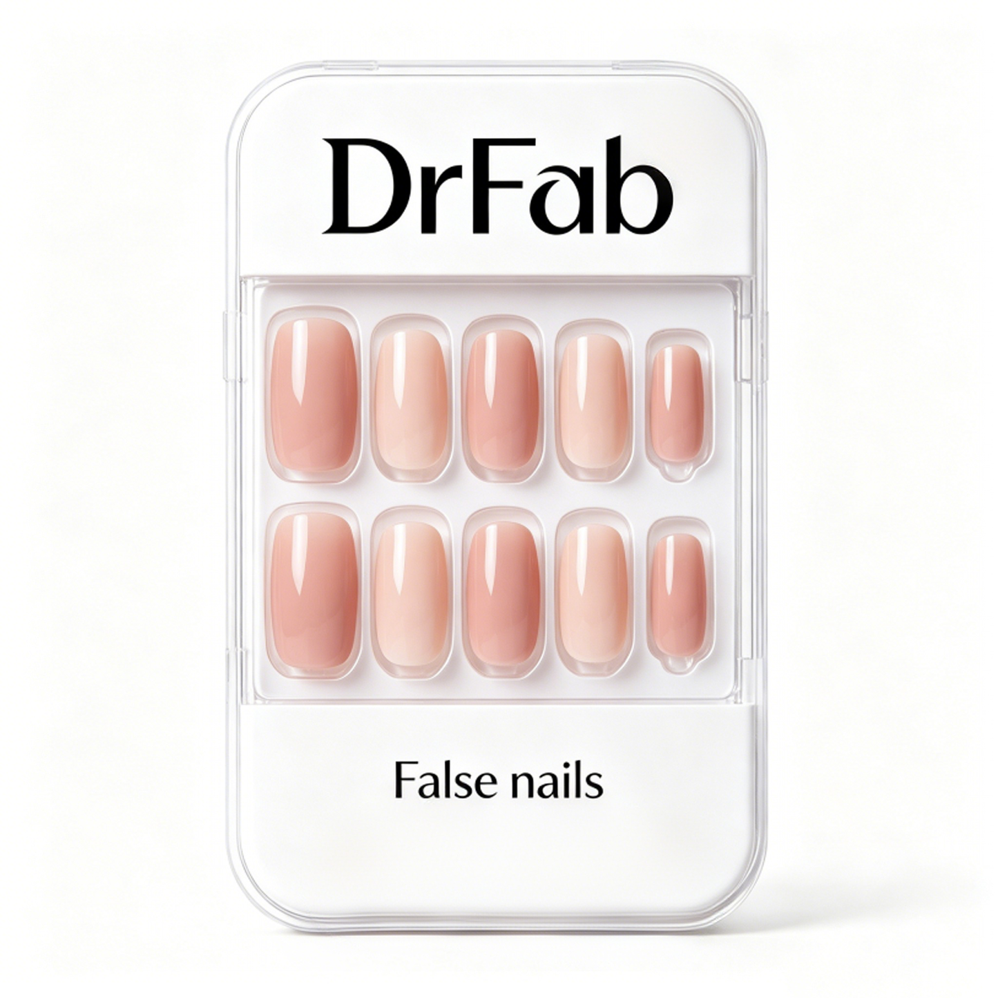 DrFab Nude Gradient Press On Nails, Short Oval Glossy False Nails, Natural Reusable Stick On Nail Kit for Daily Office Wedding Manicure
