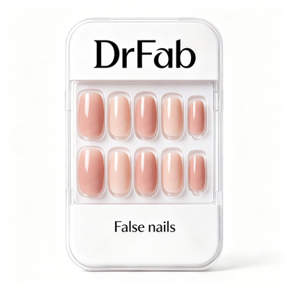 DrFab Nude Gradient Press On Nails, Short Oval Glossy False Nails, Natural Reusable Stick On Nail Kit for Daily Office Wedding Manicure