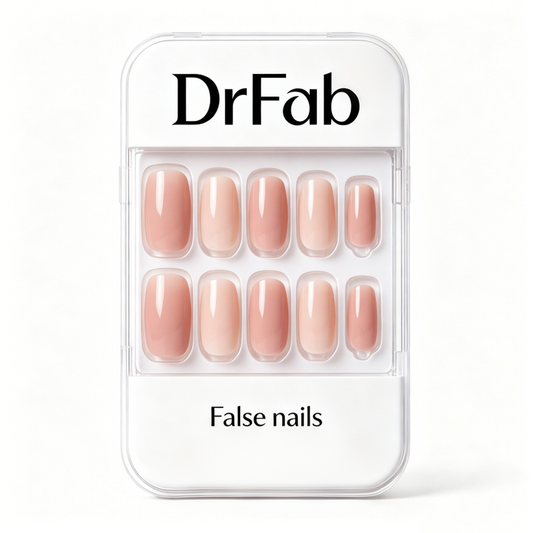 DrFab Nude Gradient Press On Nails, Short Oval Glossy False Nails, Natural Reusable Stick On Nail Kit for Daily Office Wedding Manicure