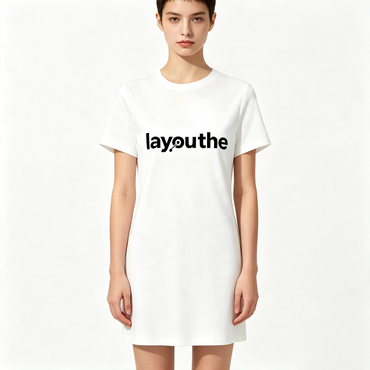 layouthe White Crew Neck Mini T-Shirt Dress for Women, Slim Short Sleeve Casual Cotton Shift Dress Minimalist Everyday Short Dress