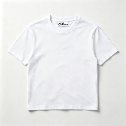 Calluck Basic White Crew‑Neck Short Sleeve T‑Shirt, Casual Soft‑Fit Plain Cotton Tee Classic Solid Color Everyday Summer Tops