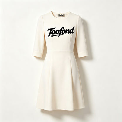 Toofond Women Round Neck 3/4 Sleeve Fit‑and‑Flare Midi Dress Casual Elegant A‑Line Flared Short Dress