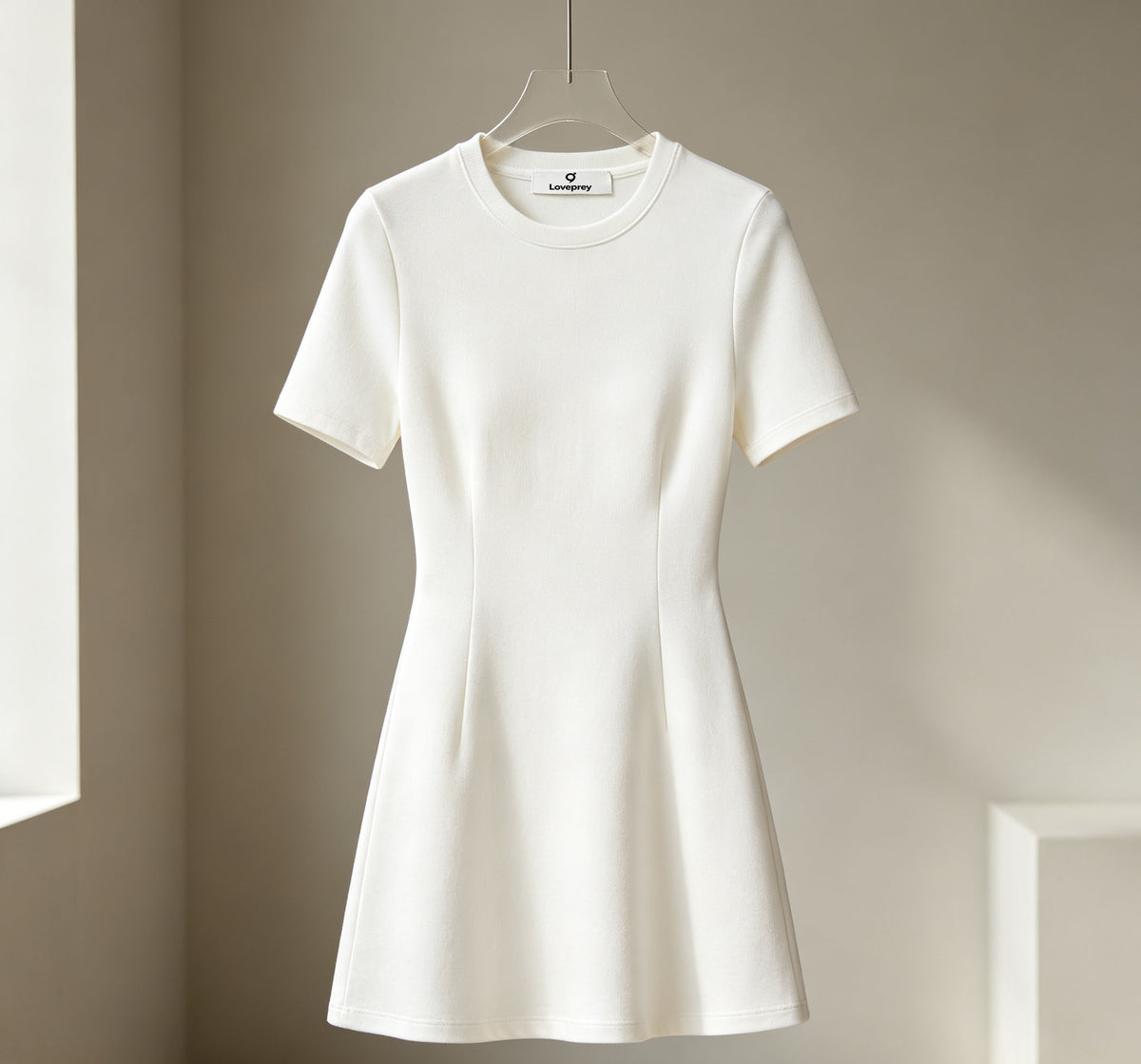 Loveprey Women's Short Sleeve Mini Dress, Crew Neck Slim‑Fit Casual A‑Line Short Dress for Daily Wear