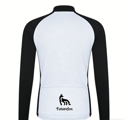 Futurefox Long Sleeve Cycling Jersey for Men Women, Black and White Color-Block Athletic Top with Full-Zip, Breathable Quick-Dry Bike Shirt with Back Pockets, Sports Cycling Wear