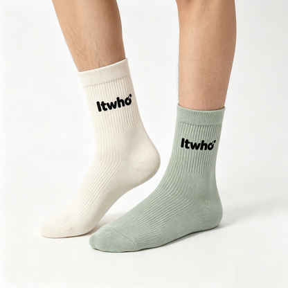 Itwho Ribbed Crew Socks for Men 3 Packs Neutral Two Tone Soft Cotton Casual Fashion Daily Wear Mid Calf Socks