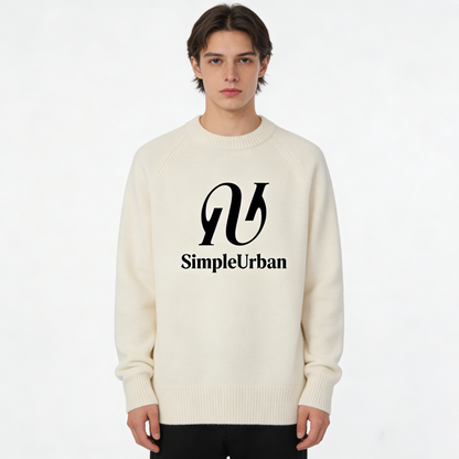 SimpleUrban Crewneck Sweater, Soft Cozy Knit Pullover, Minimalist Logo Casual Sweatshirt, Warm Daily Wear for Fall Winter, Relaxed Fit
