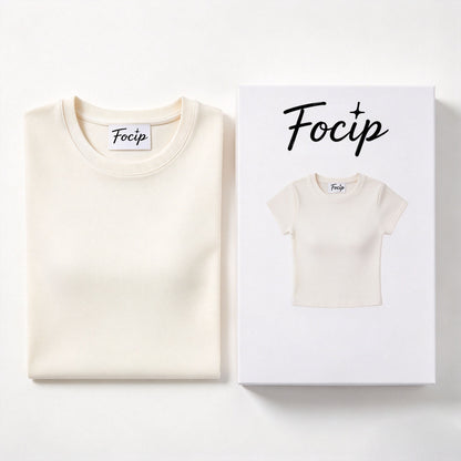 Focip Women's Crew Neck Short Sleeve T-Shirt, Slim Fit Cropped Basic Tee, Soft Stretchy Casual T-Shirts for Women Daily Wear